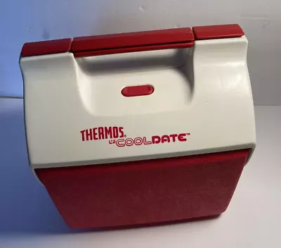 Vintage THERMOS Model 7707 LIL COOL DATE 7 Quart Split Lid Cooler Red White • $10