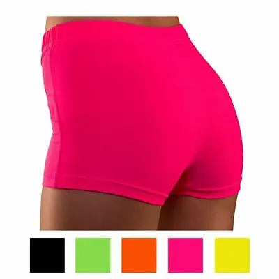 Ladies 80s Neon Hot Pants Halloween Fancy Dress Roller Disco Diva Bright Colours • £6.79