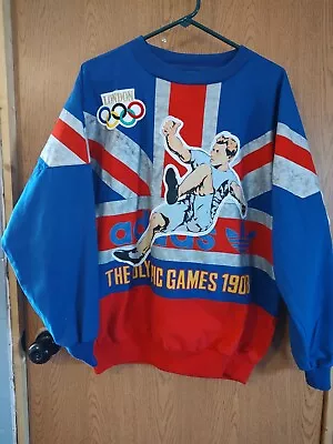 VINTAGE 80s Adidas 1908 London Olympics Sweatshirt All Over Print - Medium  • $94.95