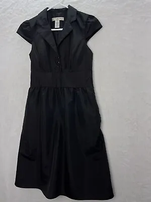 Evan Picone Dress 4 4P Petite Black Fit Flare Empire Waist Cap Sleeve Midi Nylon • $19.90