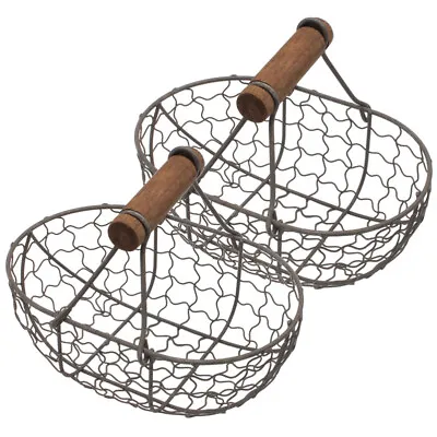 2 Metal Wire Egg/Fruit Baskets W/ Handle - Portable Picnic/Bread Storage (Black) • £14.99