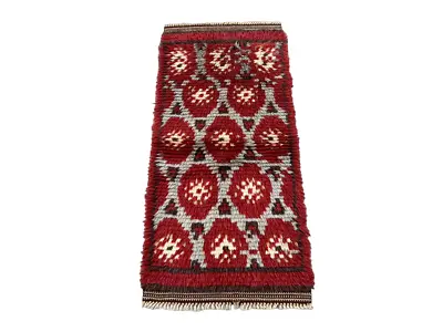 Vintage Swedish Mid Century Rya Rug Scandinavian Wool Flokati Carpet 2x4 • $200