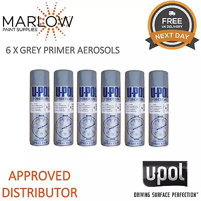 £25 • Buy 6 X U-pol Power Can Aerosols 500ml Upol Spray Paint Rattle Cans - Grey Primer