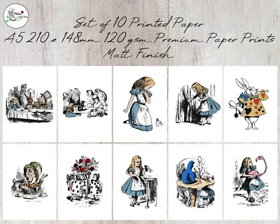 £3.99 • Buy Alice In Wonderland Poster Prints Vintage Set Of 10 A5 Print 120gsm Paper Poster