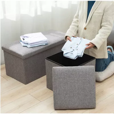 Linen Folding Ottoman Storage Footstool Stool Blanket Box Pouf Seat Bench • $29.99