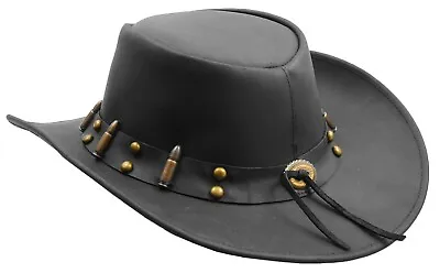 £44.99 • Buy Real Leather Western Cowboy Hat Aussie Bush Outback Durable Style Black NEW