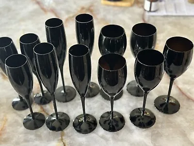 Mikasa Elite Black Wine / Champagne 12 Pcs Set Vintage Stemware • $85