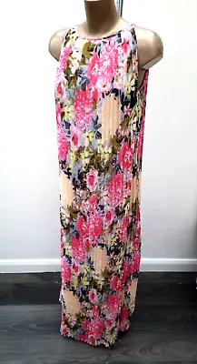 Miss Selfridge Pleated Maxi Dress Size 10 Floral Summer Holiday Beach Party • £1.24