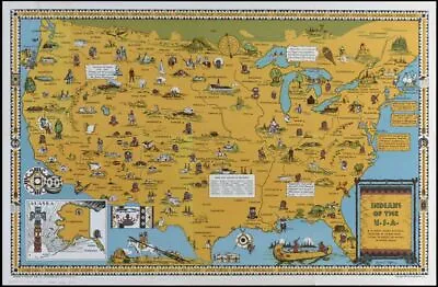 Indians Of The USA Native American Tribes Mid Century Map Wall Art Poster A3 A4 • £4.50