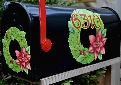 Mailbox Magnet (Partial Cover) Christmas Wreath Poinsettia Custom Address  • $11.95