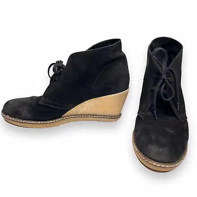 J. Crew Macalister Black Suede Wedge Chukka Ankle Bootie •70s Boho Festival Chic • $36