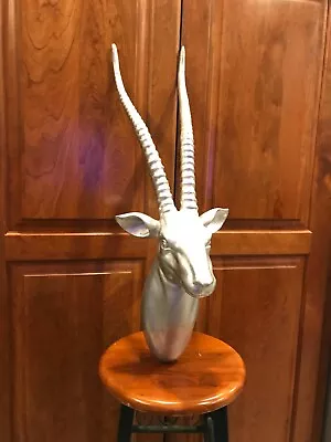 Wonderful Large Silver Tone Metal Head Wall Piece Ibex Long Horn Goat 28 X10 X9  • $75