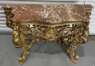 Vintage French Carved Giltwood Marble Top Deco Console Table • $1399.99