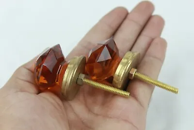 Vintage Amber Cut Glass Door Knob: Victorian Style Brass Small Knobs Set • $43.35