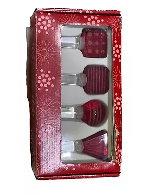 Mikasa Cheers Ruby Red Glass Christmas Wine Bottle Stoppers Set Of 4 Damage Box • $14.99