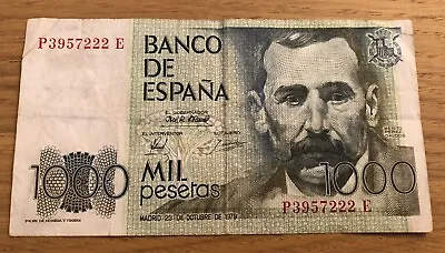 Banco De Espana 1000 Pesetas Note 1979.  Serial # P3957222E • £7.50