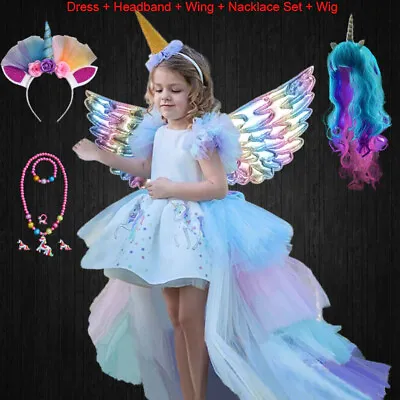 New Princess Rainbow Unicorn Birthday Dress Skirt Girls Fairy Party Kids Clothes • £33.99