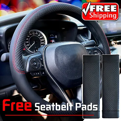 Anti Slip Grip Leather Steering Wheel Cover Breathable Seatbelt Pad Cover Car • $19.40