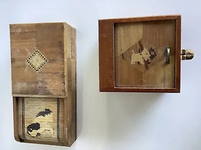 Vintage Cigarette Box Dispensers X2 Wood Dog Design Made In Japan • $110