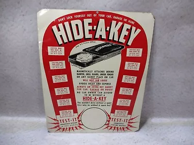 Vintage Advertising Hide-A-Key Tin Dealer Store Counter Sign 14x11 Used • $0.99