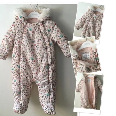 £6.95 • Buy M&S Baby Girls Scenic Floral Mix Padded Pram Suit Snow Suit Coat 6-9 Months