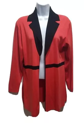 Exclusively Misook Red Black Knit Open Cardigan Long XS Acrylic Color Block • $33.99