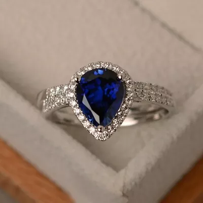 2.35 Ct Natural Sapphire Engagement Bridal Band Set 925 Sterling Silver Size 8 • $117