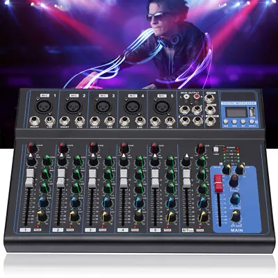 7 Channel Bluetooth Mixer USB Live Studio Audio Mixer DJ Console Amplifier UK • £73.95