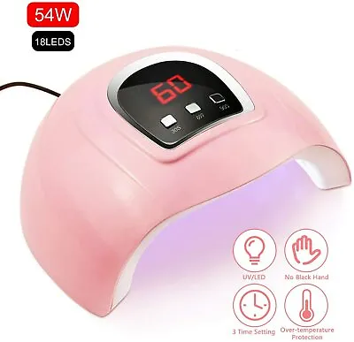 UV LED Nail Lamp 54W Hirsrian Gel Dryer With 3 Timers Professional Polish Tool • $19.95