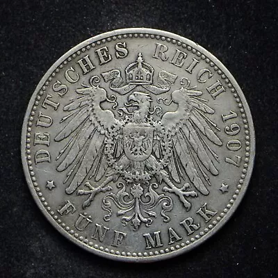 1907-D Germany 5 Mark Bayern .900 Silver (cn12841) • $45