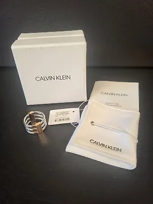 New Calvin Klein Silver Gold Tone Trio Bar Ring Size L M Designer Jewellery • £22.95