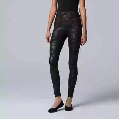 Simply Vera Wang Women's Black Camo HR Faux Leather Shaping Leggings - S/M/L/XL • $19.99