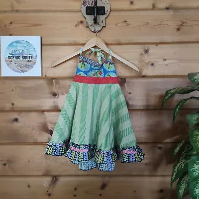 Matilda Jane Limeade Ellie Halter Roundabout Wonderful Parade Twill Dress Size 4 • $24.95