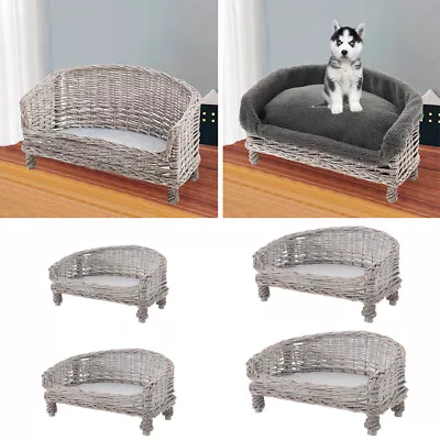 £30.99 • Buy Handmade Wicker Woven Pet Sofa Couch Cat Dog Cushions Blankets Padded Bed Settee