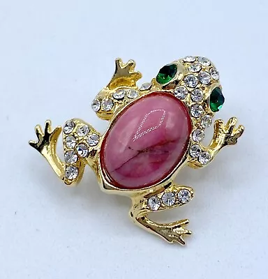 F3-2153 Vintage Brooch Gold Tone Pin 1  Jelly Belly Rhinestone Animal Frog • $6.99