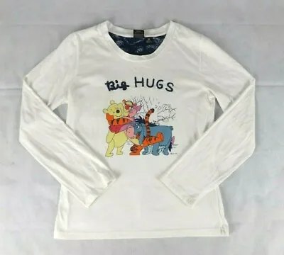 Disney Tee White Pooh Eeyore Tigger Piglett Size XS 6 8 Big Hugs Long Sleeve • $20