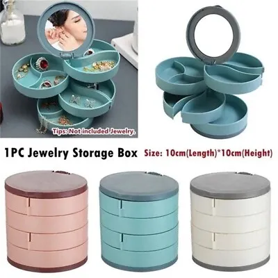 Multi-layer Jewelry Storage Box Rotatable Earrings Ring Necklace Organizer Case • £8.05