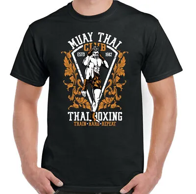 MUAY THAI T-SHIRT UFC MMA Martial Arts Training Top Gym TIGER Gloves Fighter Tee • £10.99