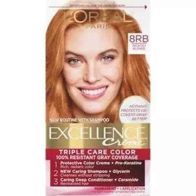 L'Oreal Paris Excellence Creme Permanent Triple Care Hair Color 8RB Medium • $14.38