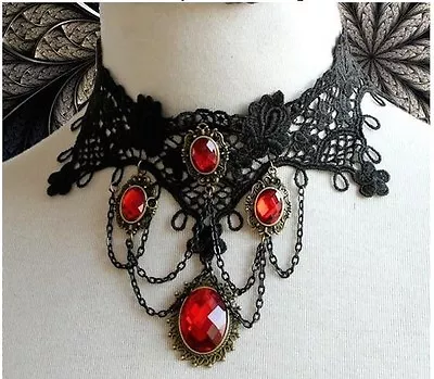 Gothic Victorian Burlesque Lace Choker Ladies Necklace Steampunk Halloween Goth • $7.39