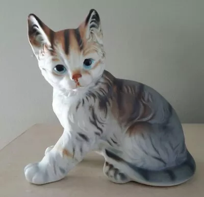 Vintage Enesco Cat Figurine White Gray Tan 3-5/8  Tall • $8