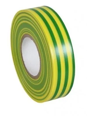 1 X YELLOW & GREEN 19mm X 20m ELECTRICAL PVC INSULATION TAPE FLAME RETARDANT • £1.39