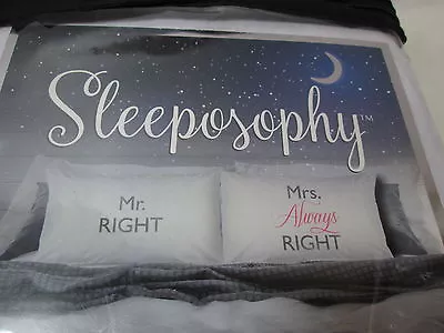 Sleeposophy MR. RIGHT/MRS ALWAYS RIGHT Two Coordinating Standard Pillowcases NEW • £22.15