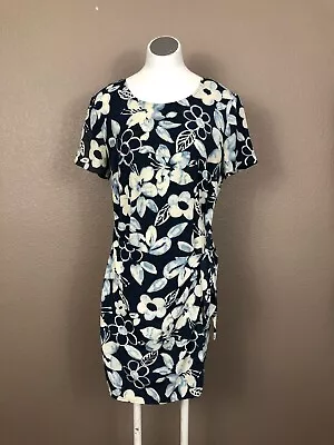 90's Wrap Dress S Roberts Sz 10 Short Sleeve Floral Vintage Shoulder Pads • $22.50