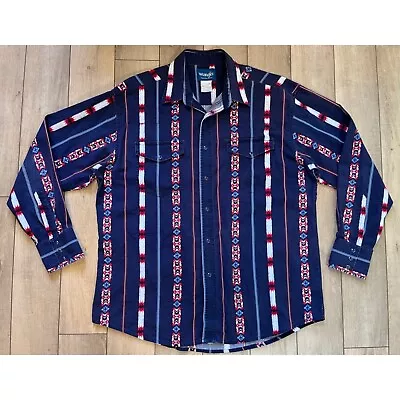 Vintage Wrangler Western Pearl Snap Shirt Mens Large? XL? Tribal Aztec Cowboy • $29.99