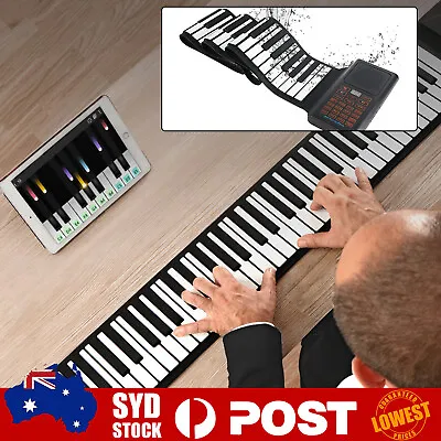 Bluetooth 88 Keys Electronic Roll Up Piano Silicone Soft Hand Roll Keyboard • $88.99