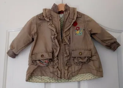 Mamas And Papas Baby Girls Green Jacket With Embroidered Detail Size 3-6 Months • £6.99