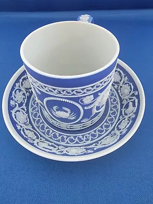  Wedgwood Blue Jasperware Matte No Glaze Cup & Saucer  • $35