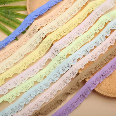 £3.22 • Buy 10 Yards Elastic Pleated Embroidered Lace 15mm Trim Ribbon Fringe Lingerie DIY