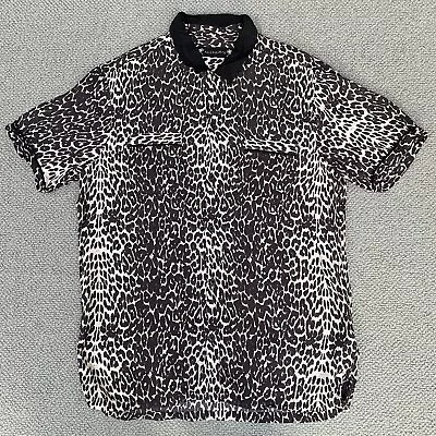 ALL SAINTS Shirt Mens Small Brown Feline Leopard Print Short Sleeve Viscose • £20